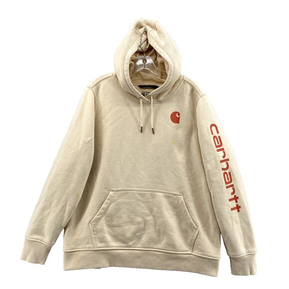 Carhartt Hoodie Youth Kids XL‎ (16-18) Cream Red Spellout Outdoor Y2k Streetwear - Picture 1 of 12